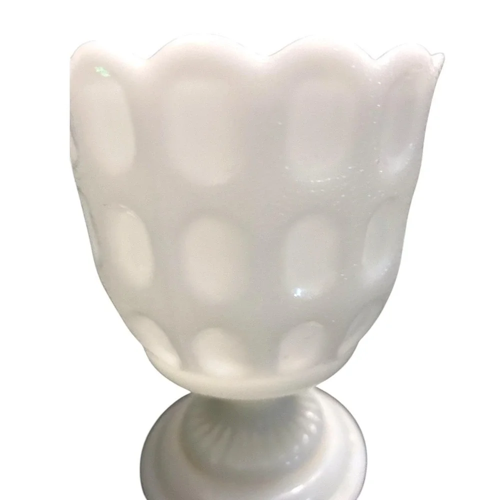 Vintage Brody Co. Milk Glass Vase Thumbnail Pedestal Scalloped Collectible Decor